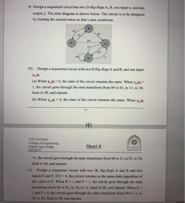 Solved 9) Design A Sequential Circuit Has Two D-flip-flops | Chegg.com