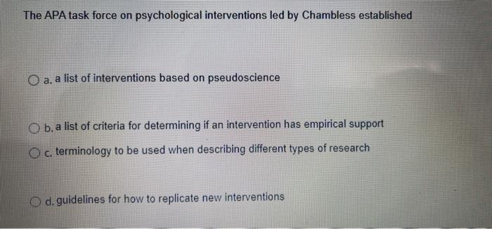 Solved The APA task force on psychological interventions led | Chegg.com