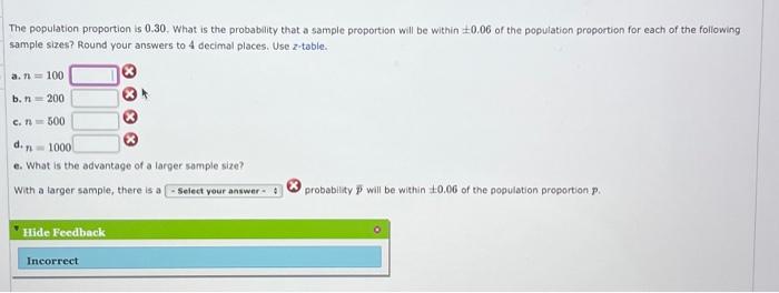Solved The population proportion is 0.30. What is the | Chegg.com