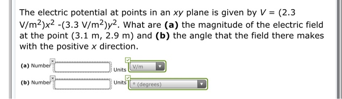 Solved The electric potential at points in an xy plane is | Chegg.com