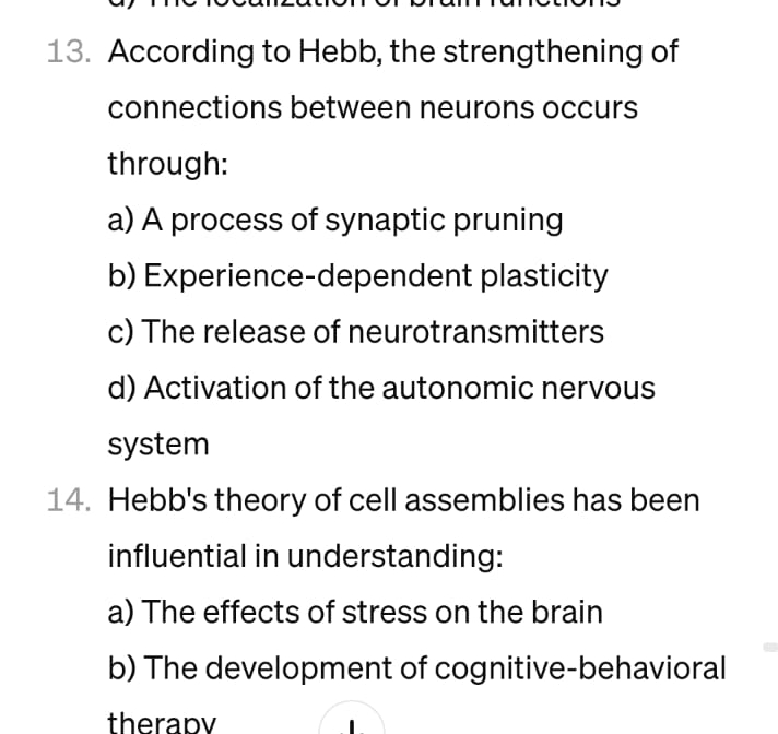 Solved According To Hebb, The Strengthening Of Connections | Chegg.com