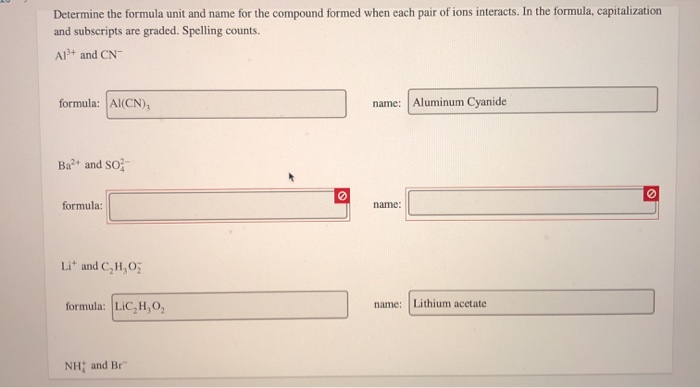 Solved Determine The Formula Unit And Name For The Compound