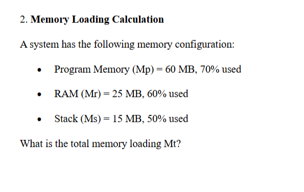 Solved Memory Loading CalculationA system has the following | Chegg.com