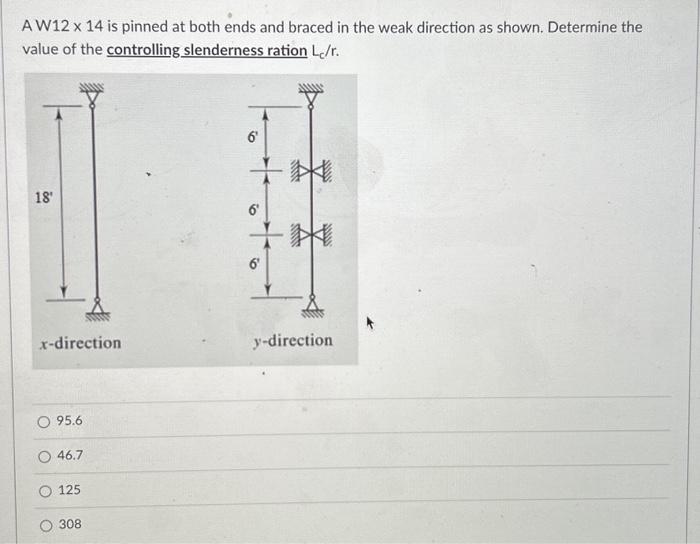 Solved A W12 ×14 is pinned at both ends and braced in the | Chegg.com