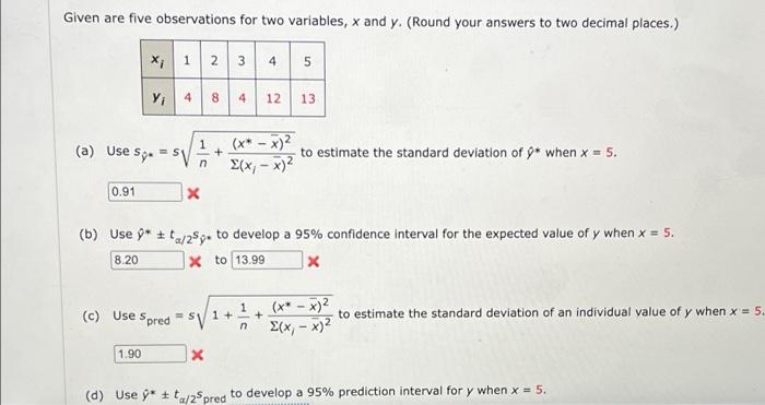 Solved Given are five observations for two variables, x and | Chegg.com