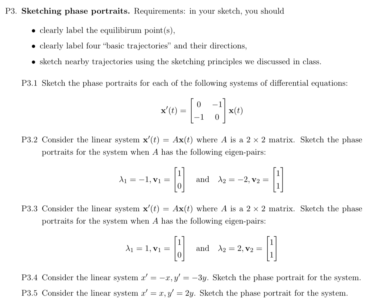 Solved P3. ﻿Sketching phase portraits. Requirements in your