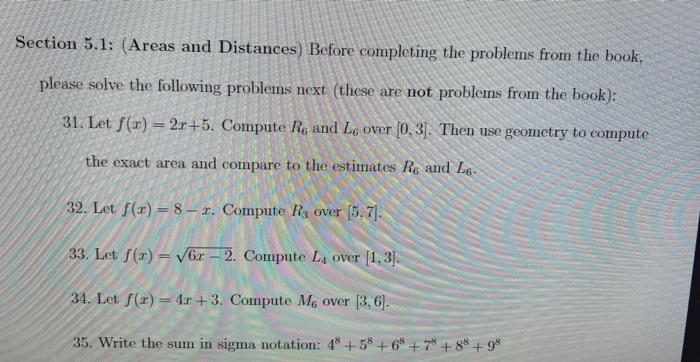 Solved Section 5.1: (Areas and Distances) Before completing | Chegg.com