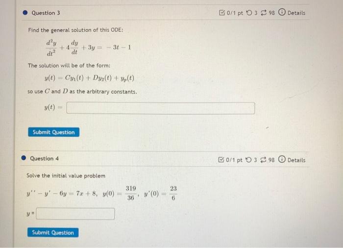 Solved Question 3 B0/1 pt 398 Details Find the general | Chegg.com