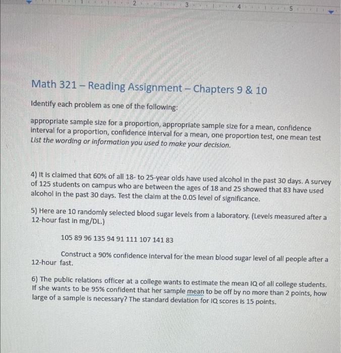 Solved 2 4 5 Math 321 - Reading Assignment - Chapters 9 & 10 | Chegg.com