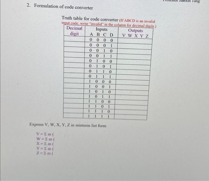 Assignment 2 Design of a Binary Code Converter This | Chegg.com