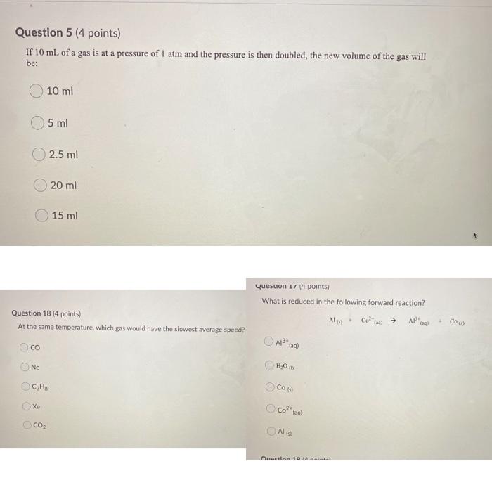 Solved Question 5 (4 points) If 10 mL of a gas is at a | Chegg.com