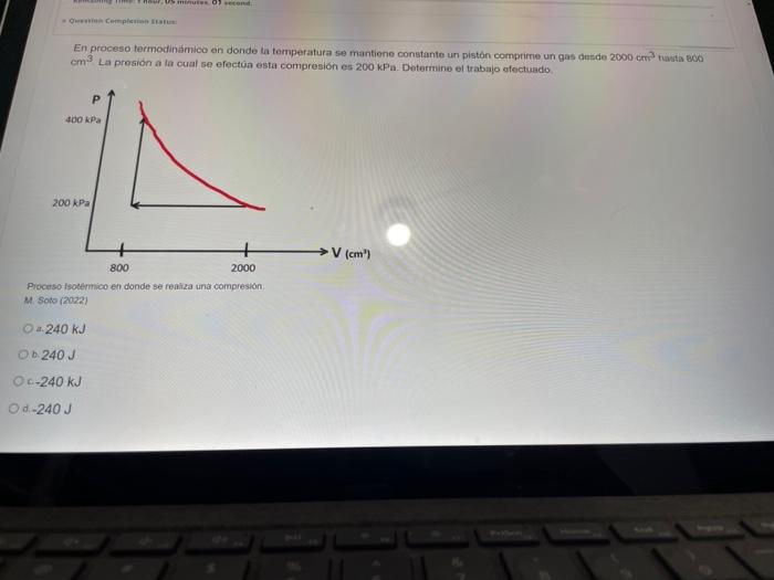 En proceso termodinämico en donde la temperatura se mantiene constante un pistón comprime un gas desde zoco crri tuasia aso \