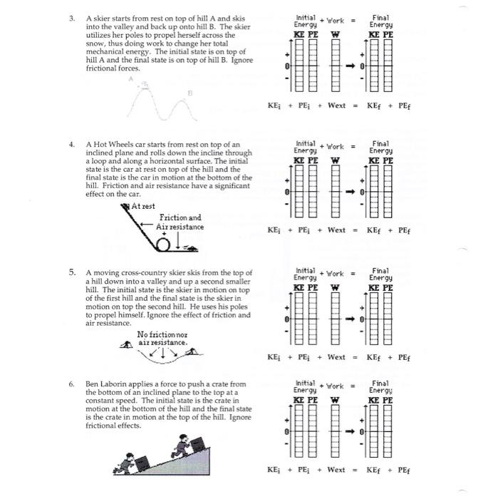 Solved 3. Initial Energy KE PE Work - W Final Energy KE PE A 