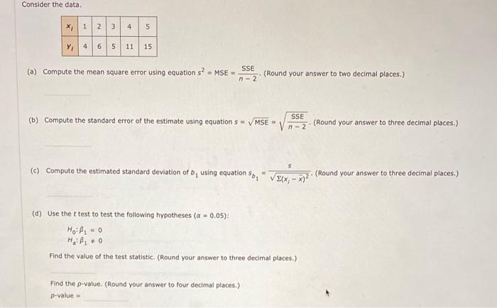 Solved Consider the data. (a) Compute the mean square error | Chegg.com