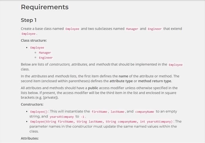 Solved Step 1 Create a base class named Employee and two | Chegg.com