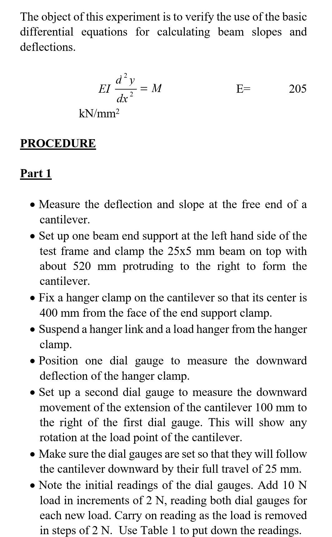 Solved Load Deflection gauge Deflection Reading (mm) 0 2 6 8