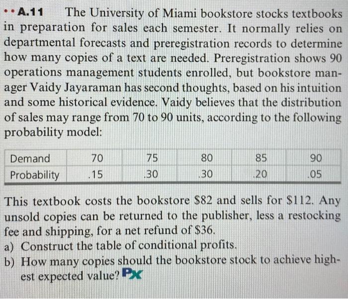 Solved •A.11 The University of Miami bookstore stocks