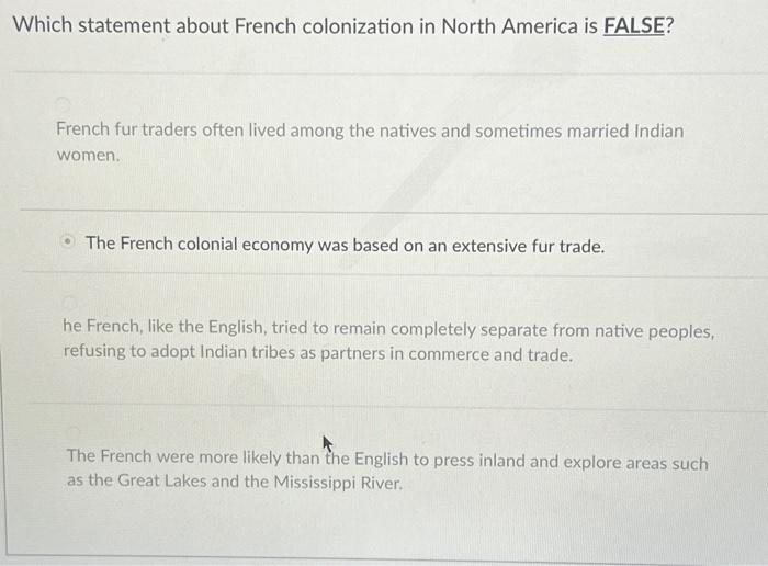 which statement about french colonization in the new world is false