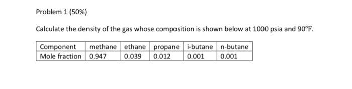 Solved Problem 1 (50%) Calculate the density of the gas | Chegg.com