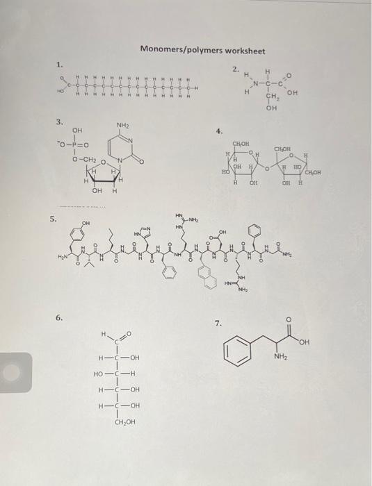 Solved Monomers polymers Worksheet 1 2 H 0 DO I O D 0 1 Chegg