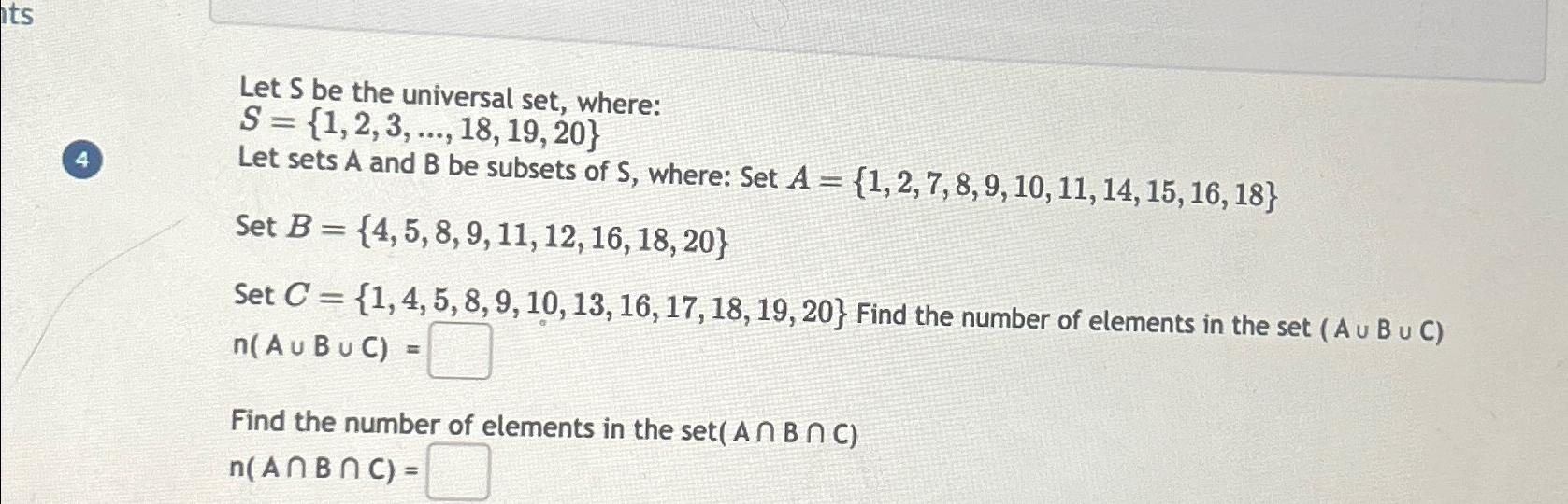 Solved Let S ﻿be The Universal Set, | Chegg.com