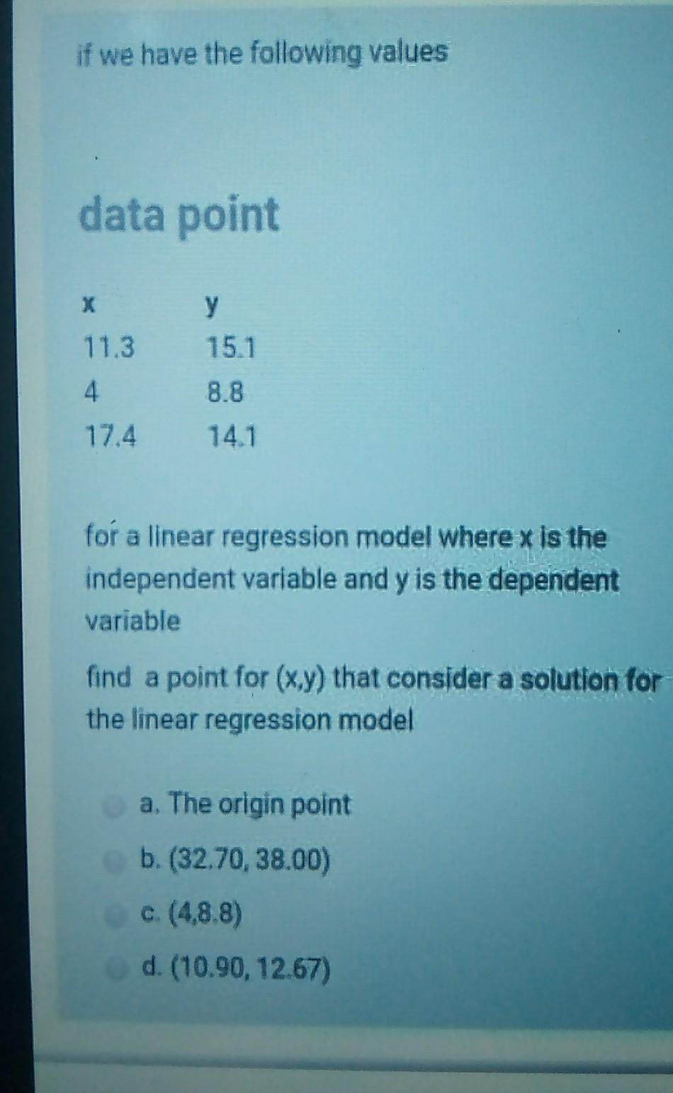 Solved if we have the following values data point y 11.3 | Chegg.com