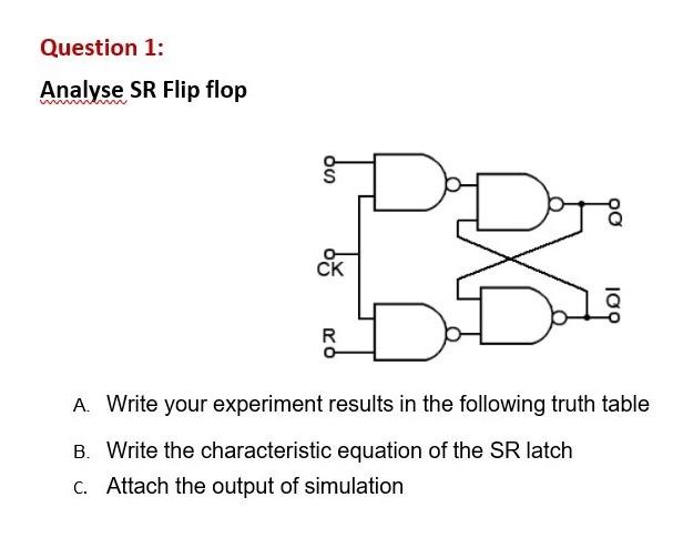 Solved Question 1: Analyse SR Flip flop ou Do CK 9 ol R A. | Chegg.com