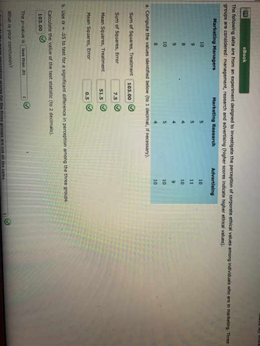 Solved . Use a = .05 to test for a significant difference in | Chegg.com