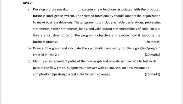 Solved Task 2: a) Develop a program/algorithm to execute a | Chegg.com