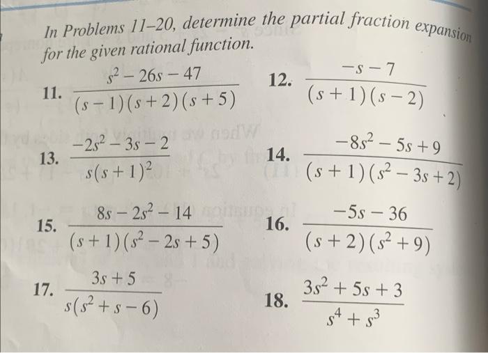 Solved In Problems 11-20, determine the partial fraction | Chegg.com