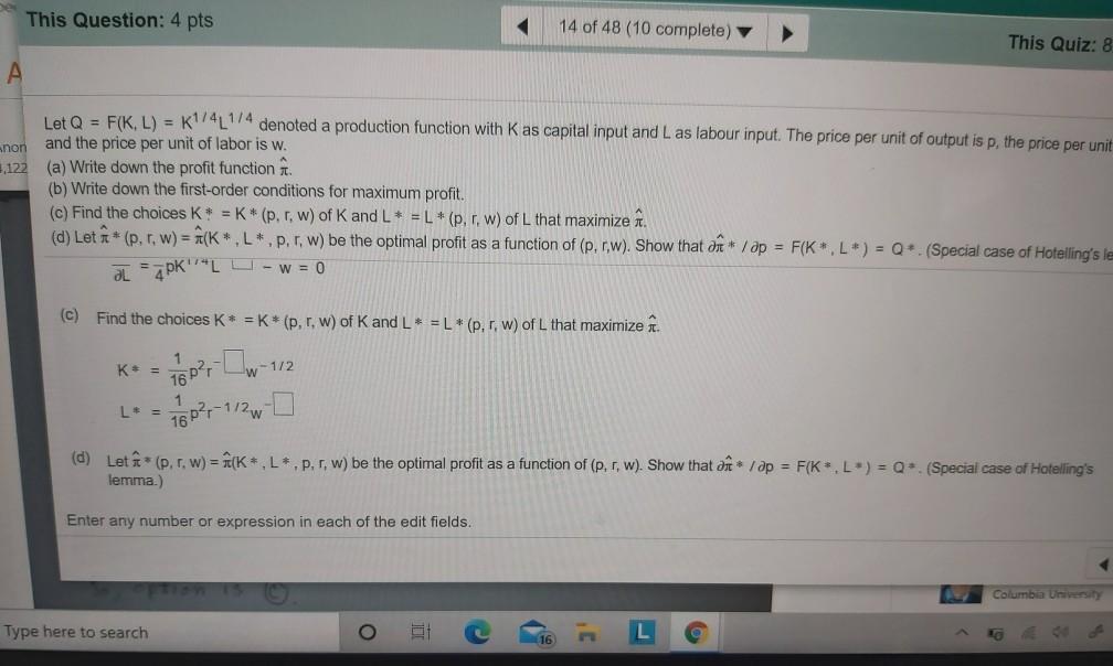 Solved A Let Q F Kl K1 41 4 Denoted A Production Fu Chegg Com