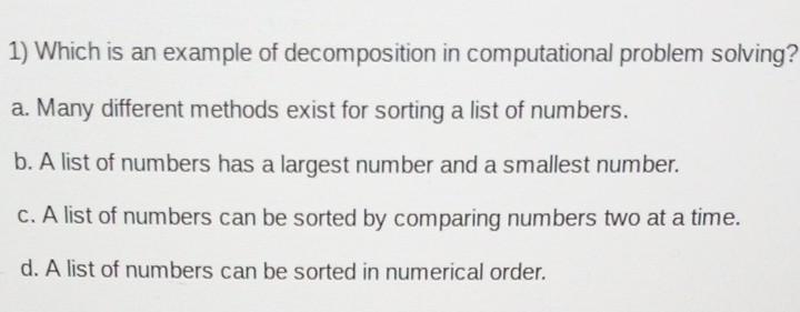 which is an example of decomposition in computational problem solving