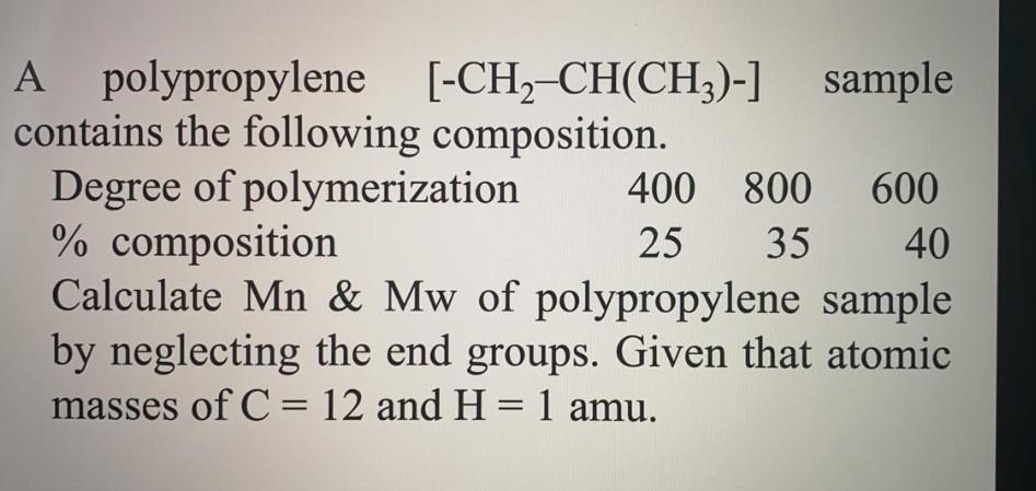 Solved A polypropylene [-CH2-CH(CH3)-] sample contains the | Chegg.com