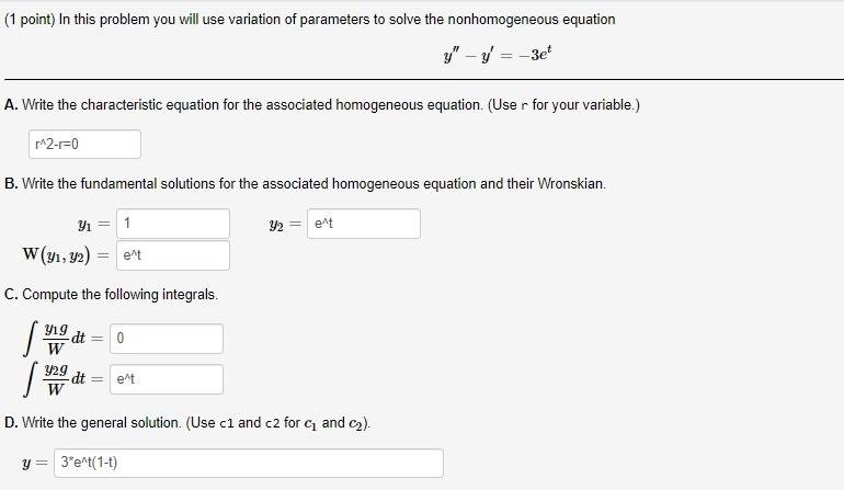 Solved (1 point) In this problem you will use variation of | Chegg.com