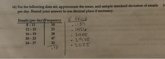 Solved 16) For the following data set, approximate the mean, | Chegg.com