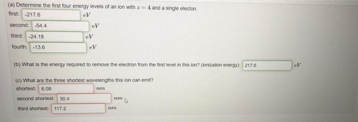 Solved (a) Determine the first four energy levels of an ion | Chegg.com