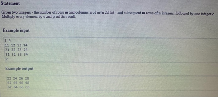 Solved Statement Given two integers - the number of rows m | Chegg.com