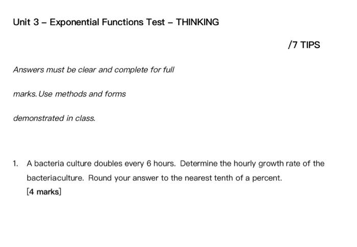 Solved Unit 3 - Exponential Functions Test - THINKING 17 | Chegg.com