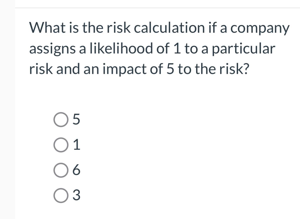 Solved What is the risk calculation if a company assigns a | Chegg.com