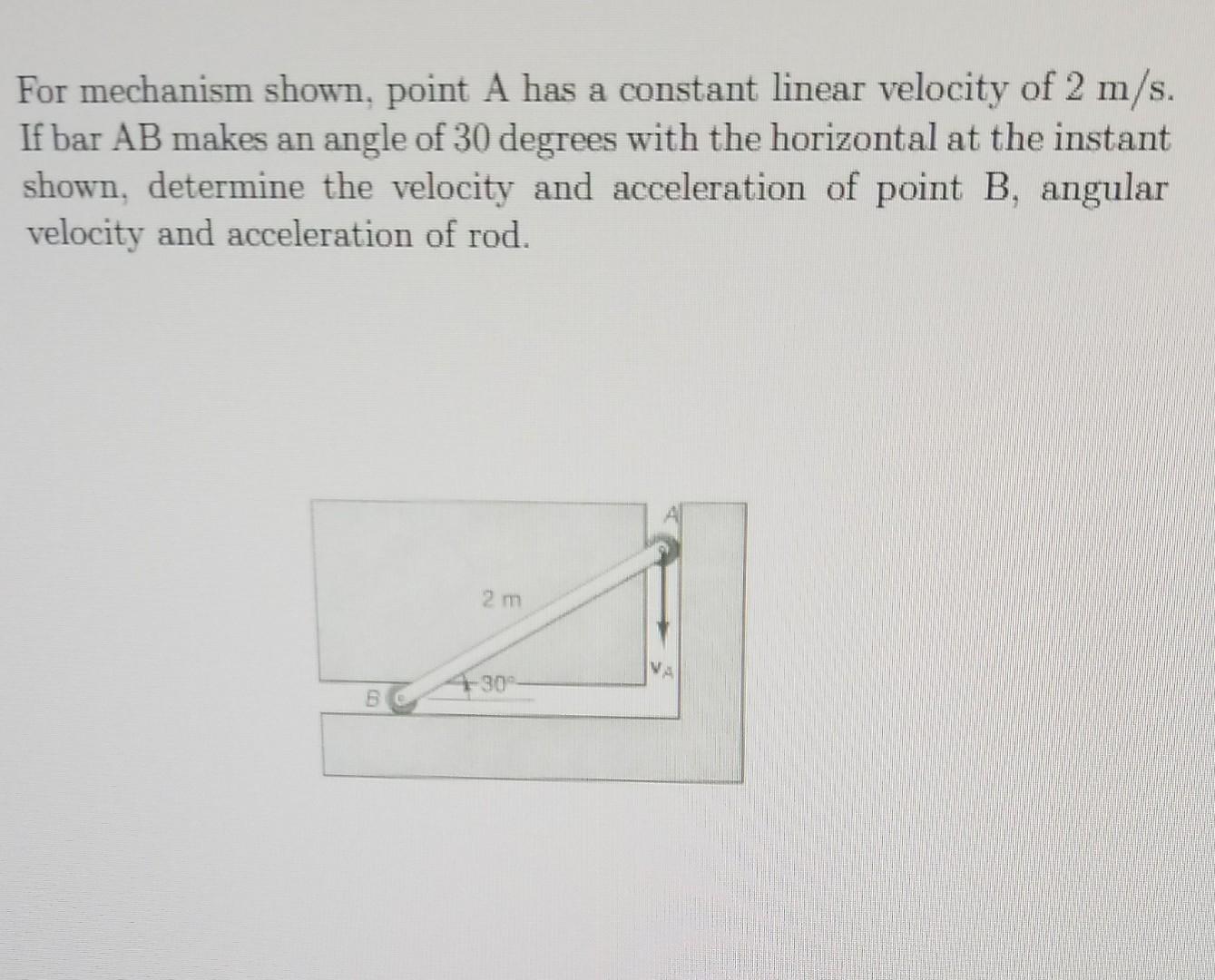 Solved For mechanism shown, point A has a constant linear