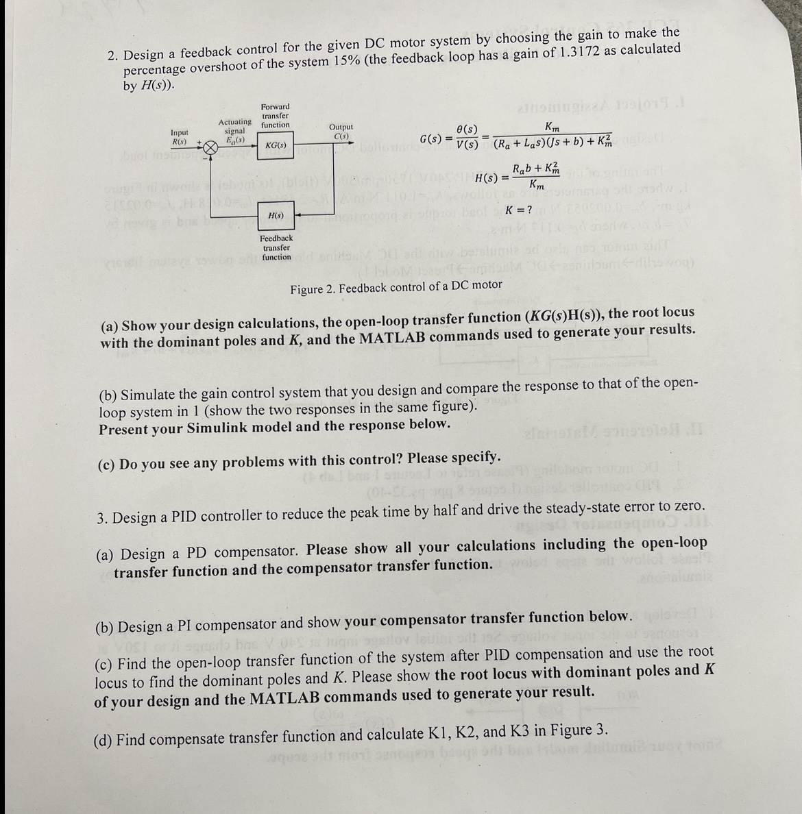 Solved Design a feedback control for the given DC motor | Chegg.com