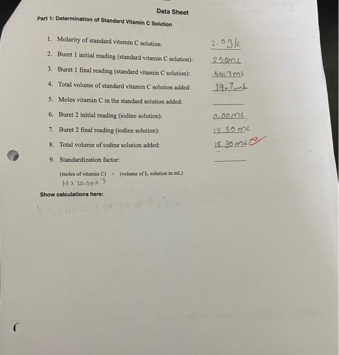 Solved 12 Redox Titration of Vitamin C in Fruit Juices Part