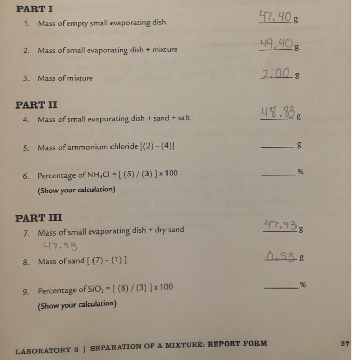 Solved PART IV 10. Mass of empty large evaporating dish +