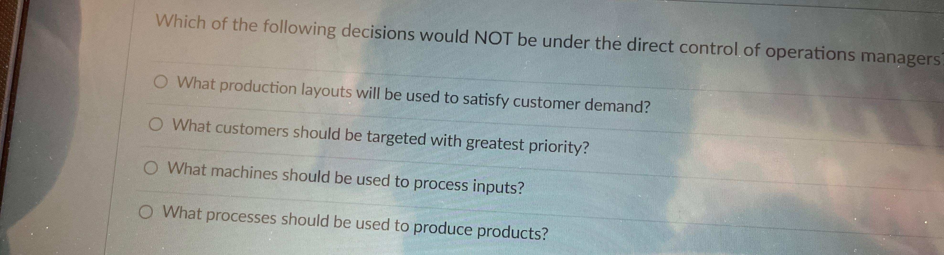 Solved Which of the following decisions would NOT be under | Chegg.com