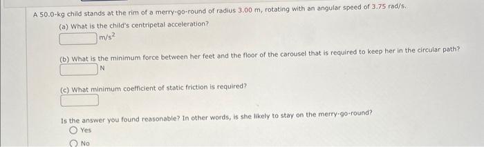 Solved 50.0−kg child stands at the rim of a merry-go-round | Chegg.com