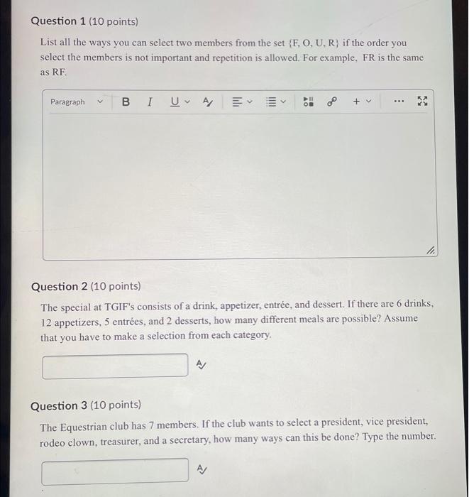 Solved List all the ways you can select two members from the | Chegg.com