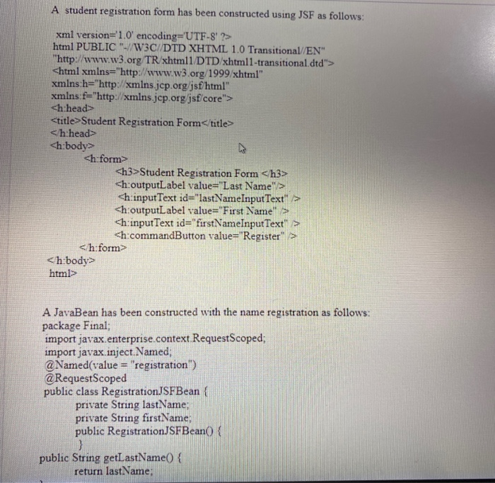 Solved A student registration form has been constructed | Chegg.com