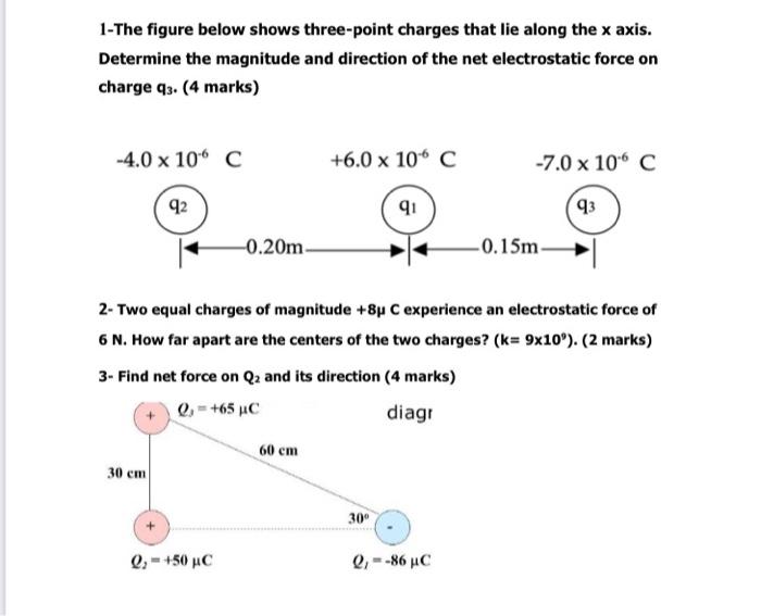 Solved 1 The Figure Below Shows Three Point Charges That Lie