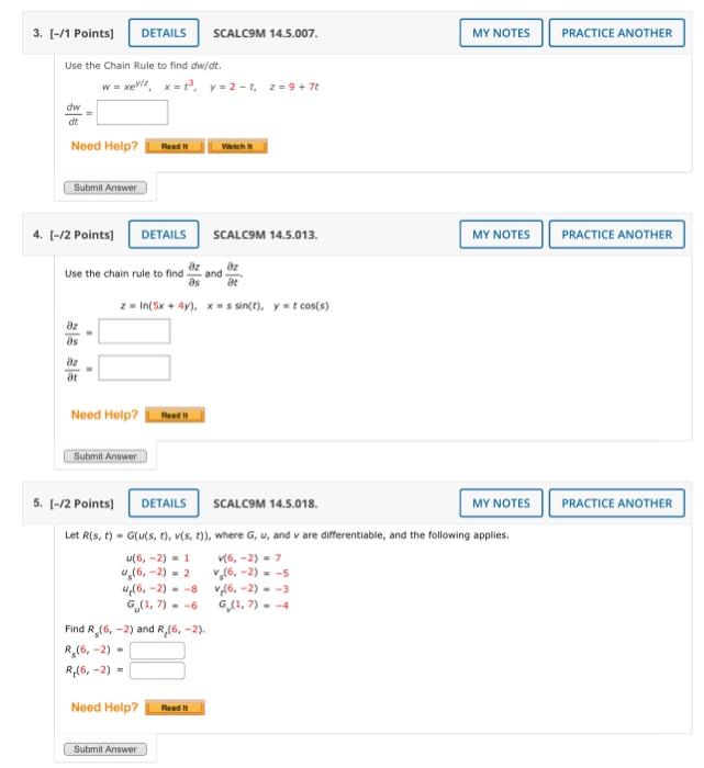 Solved /1 Points] SCALC9M 14.5.007. Use The Chain Rule To | Chegg.com