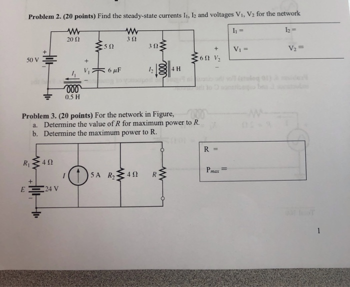 Solved Problem 2. (20 points) Find the steady-state currents | Chegg.com